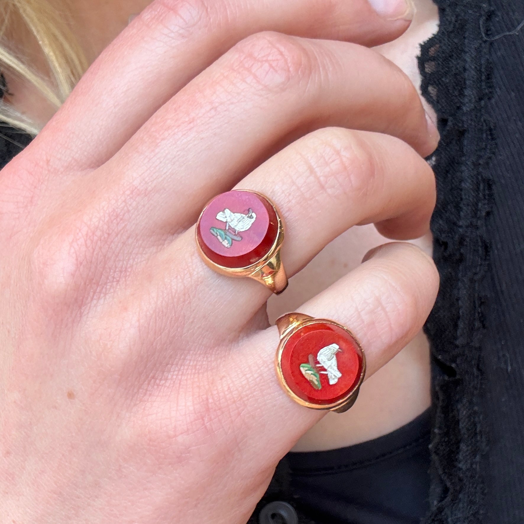 Two Micro Mosaic Victorian Rings-Charlotte Sayers Antique Jewellery