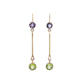 Victorian Amethyst, Peridot and Pearl Drop Earrings-Charlotte Sayers Antique Jewellery