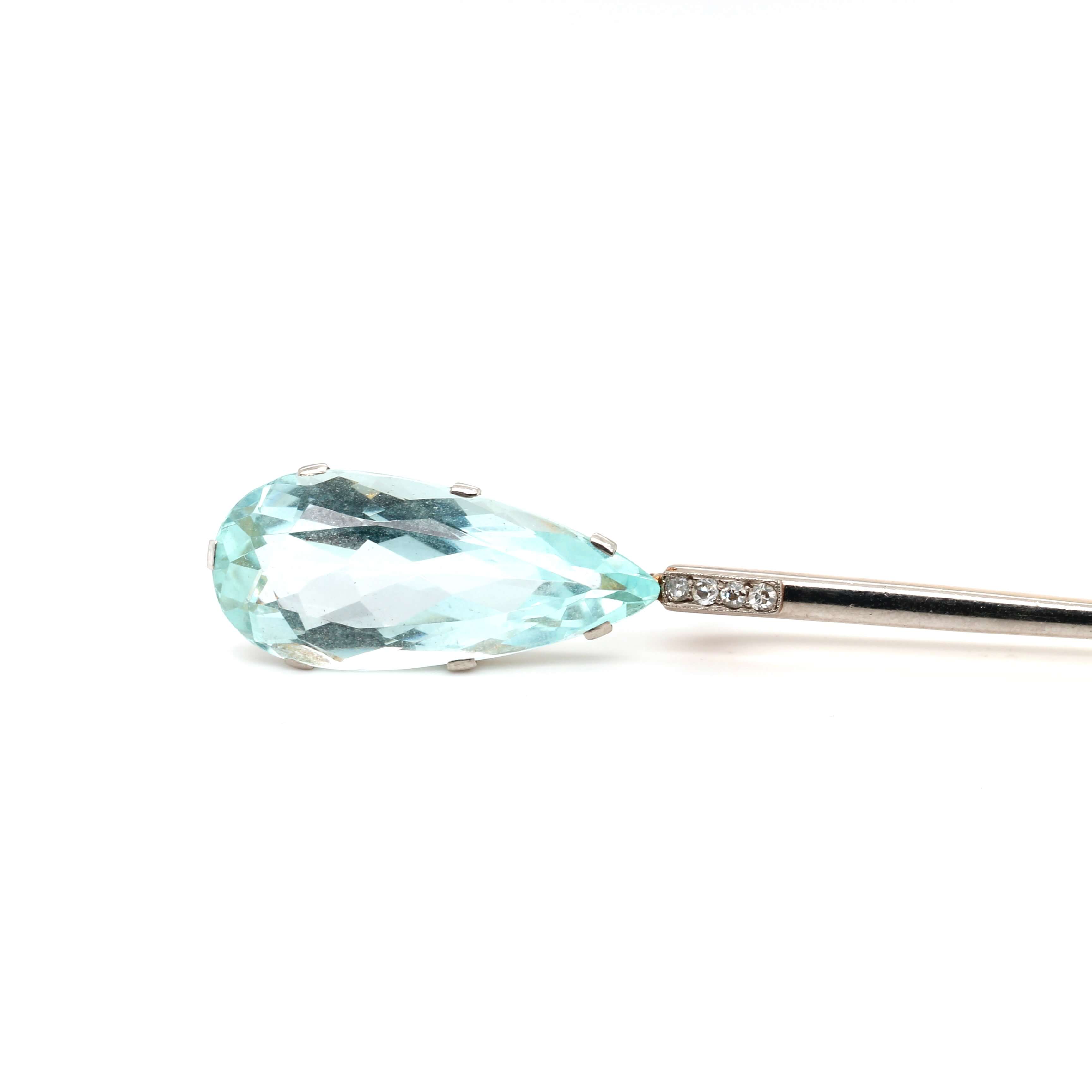 Victorian Aquamarine and Diamond Jabot Pin-Charlotte Sayers Antique Jewellery