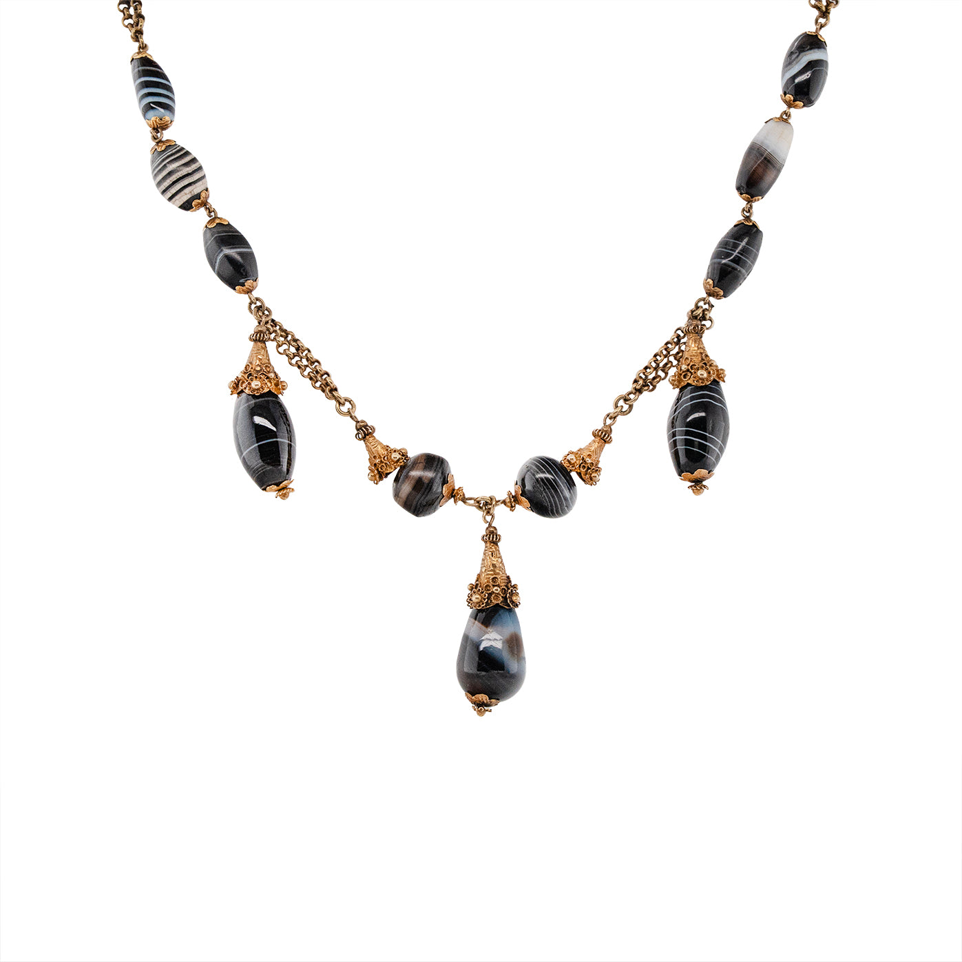 Victorian Banded Agate Necklace-Charlotte Sayers Antique Jewellery