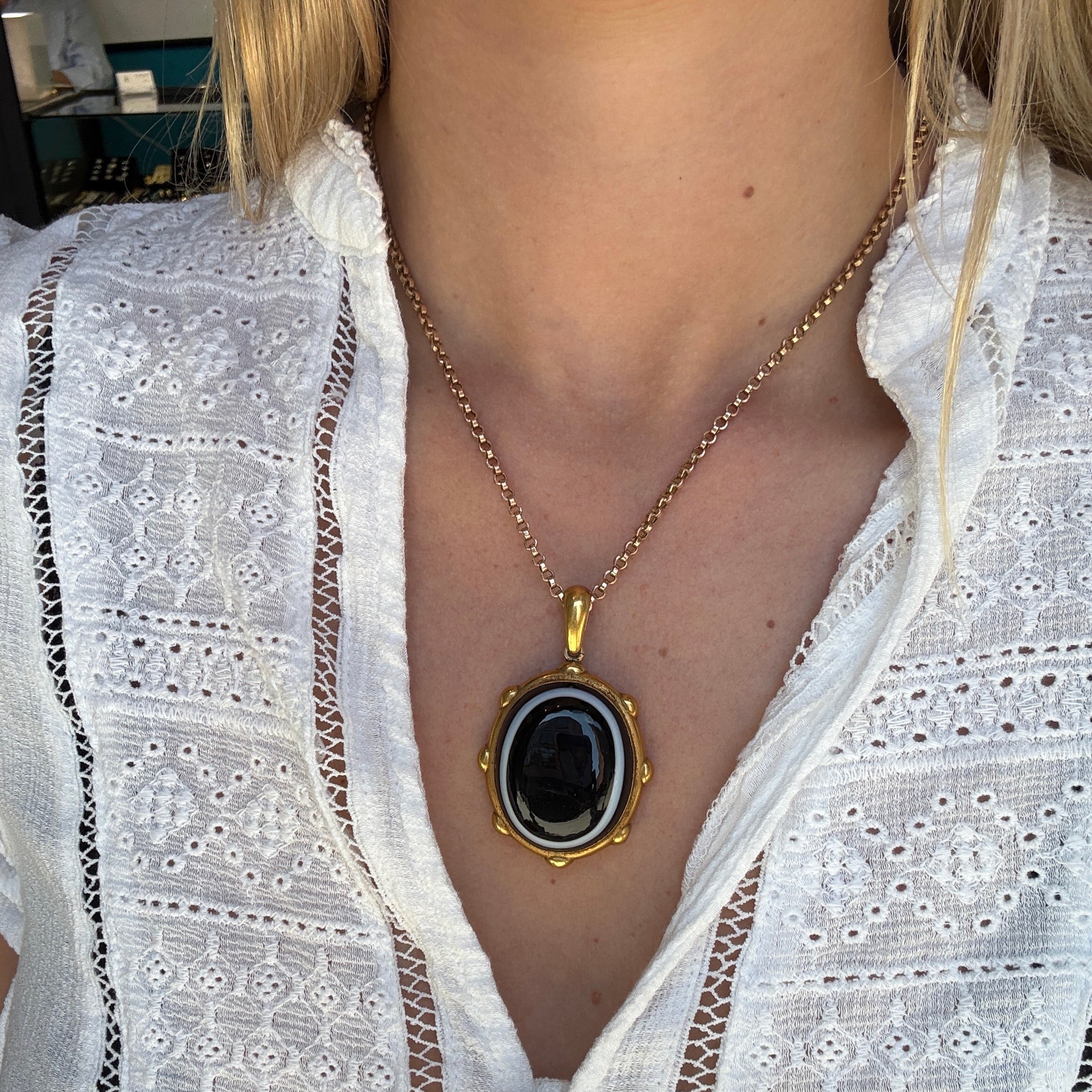Victorian Banded Agate Pendant-Charlotte Sayers Antique Jewellery