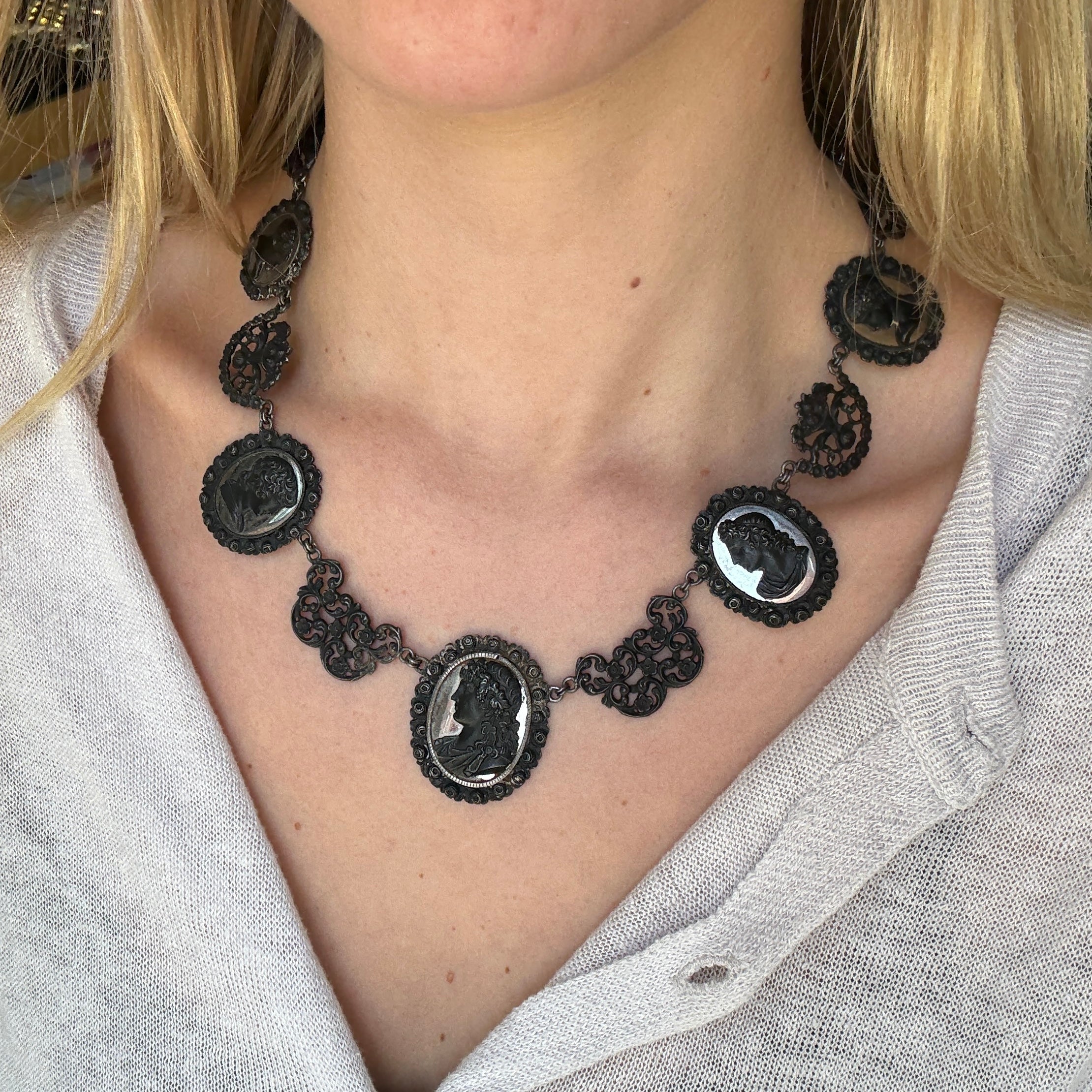 Victorian Berlin Iron Cameo Necklace-Charlotte Sayers Antique Jewellery