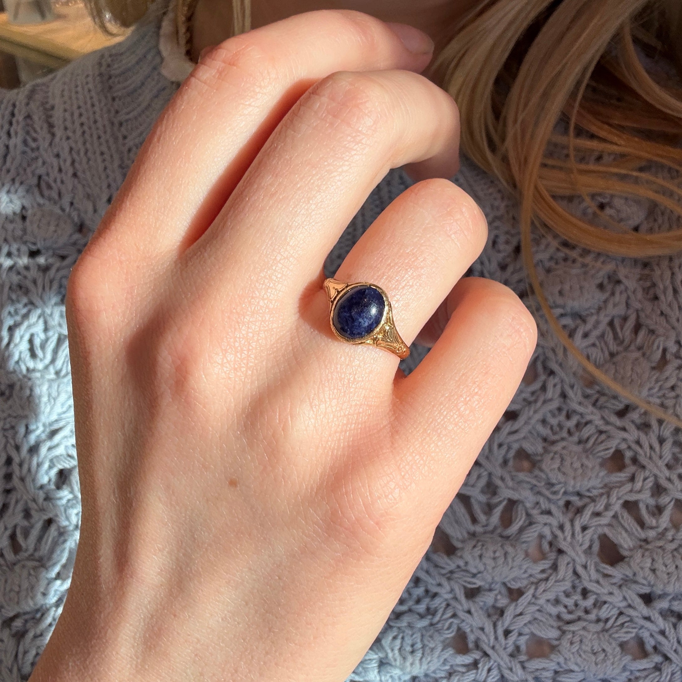 Victorian Cabochon Iolite Ring-Charlotte Sayers Antique Jewellery