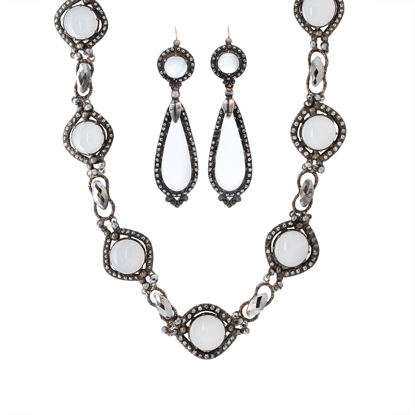 Victorian Chalcedony and Cut Steel Suite-Charlotte Sayers Antique Jewellery