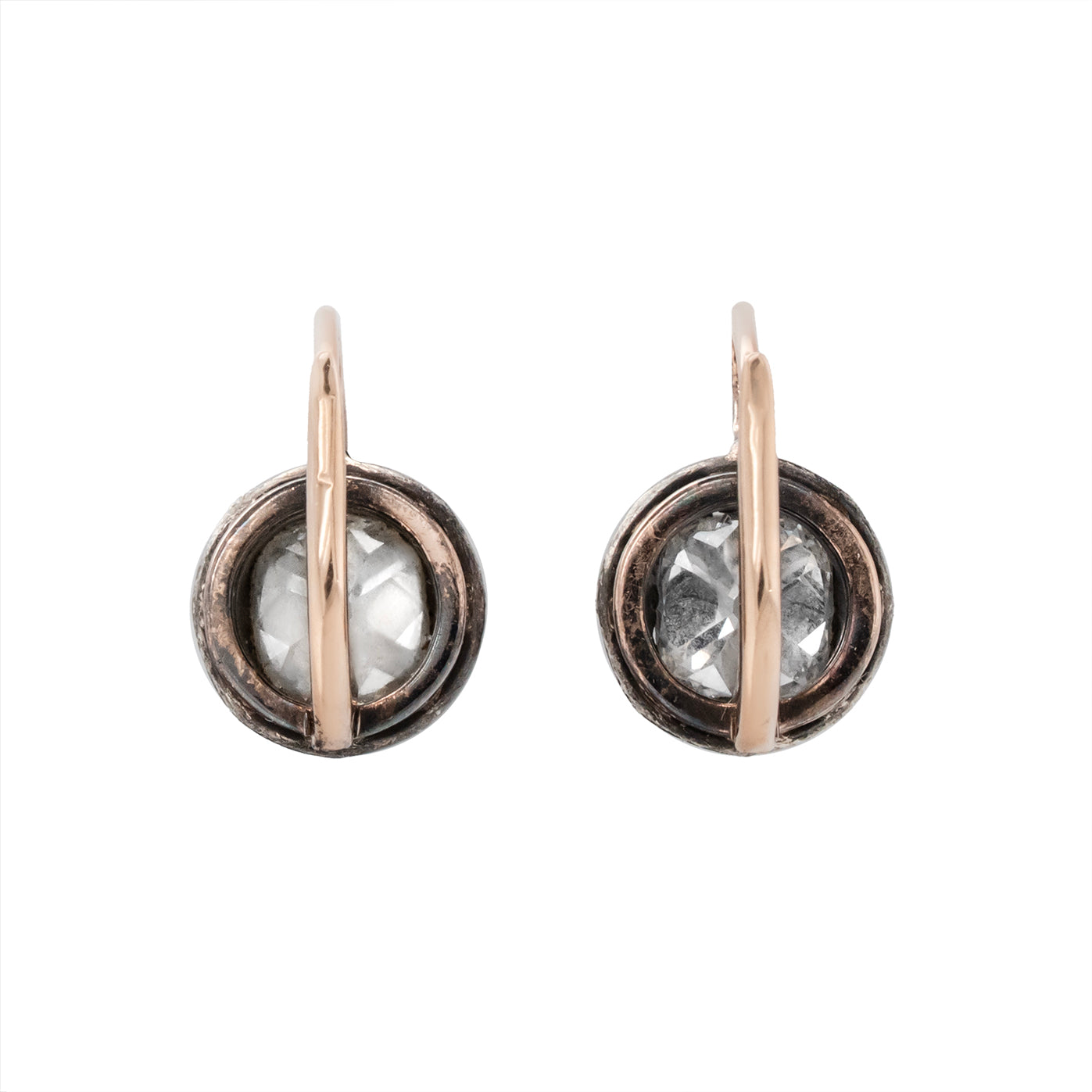 Victorian Collet Set Old Mine Cut Diamond Earrings-Charlotte Sayers Antique Jewellery