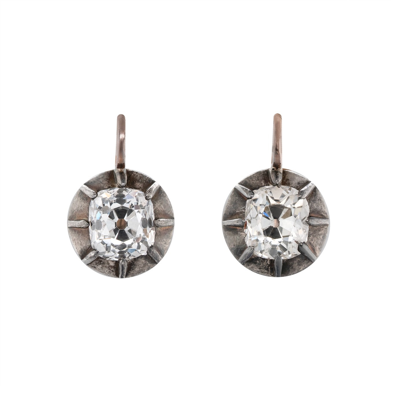 Victorian Collet Set Old Mine Cut Diamond Earrings-Charlotte Sayers Antique Jewellery