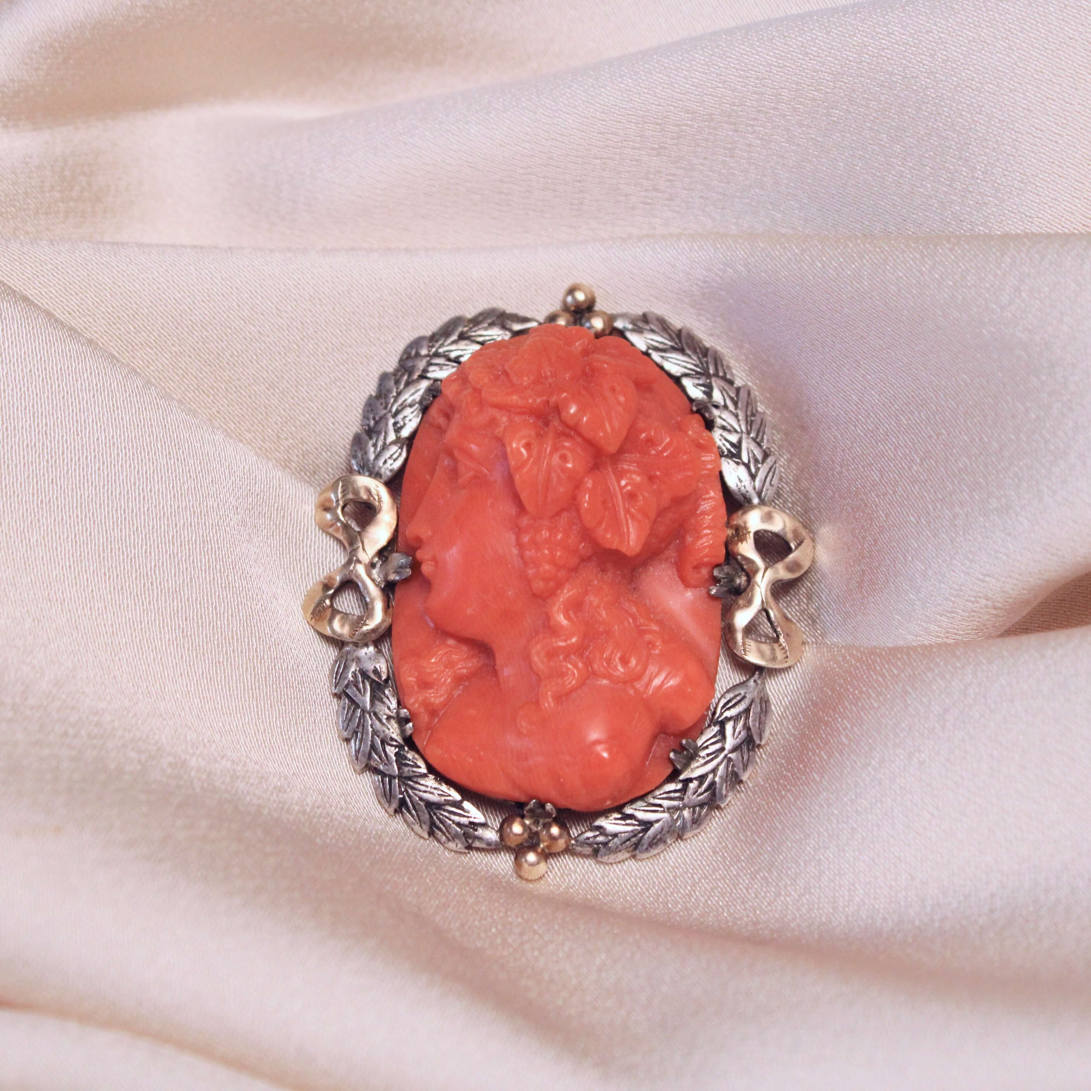 Victorian Coral Cameo Brooch of Bacchante-Charlotte Sayers Antique Jewellery