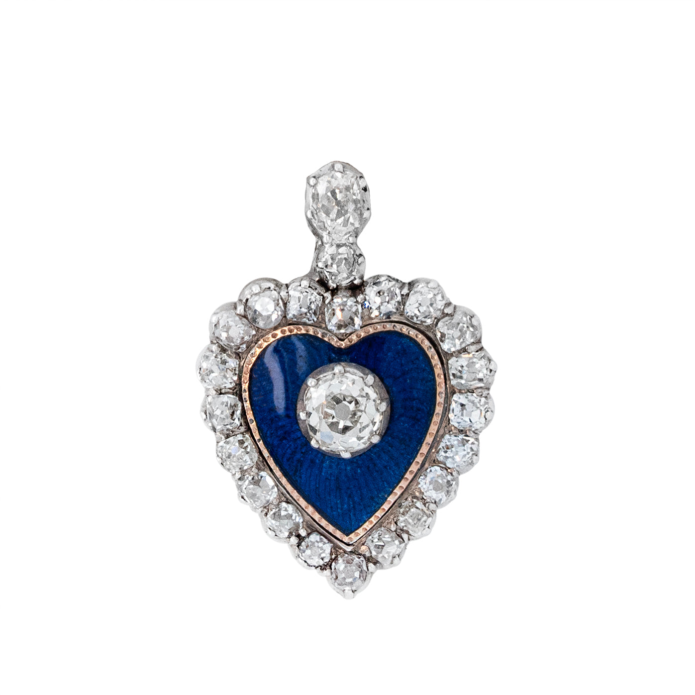 Victorian Diamond and Blue Enamel Heart Pendant-Charlotte Sayers Antique Jewellery