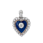 Victorian Diamond and Blue Enamel Heart Pendant-Charlotte Sayers Antique Jewellery