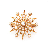 Victorian Diamond and Pearl Snowflake Brooch/Pendant-Charlotte Sayers Antique Jewellery