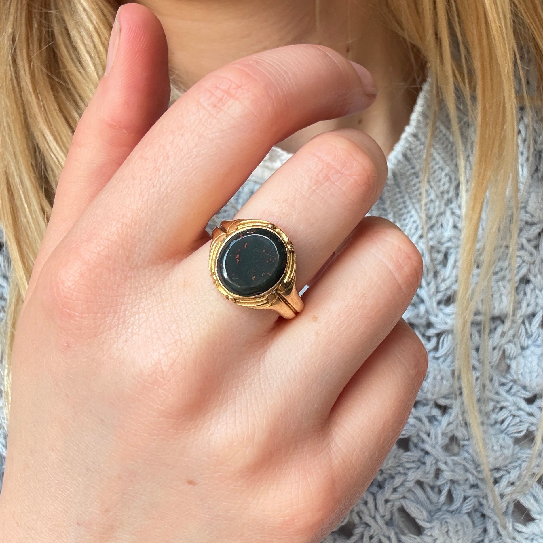 Victorian Masonic Bloodstone Signet Ring-Charlotte Sayers Antique Jewellery