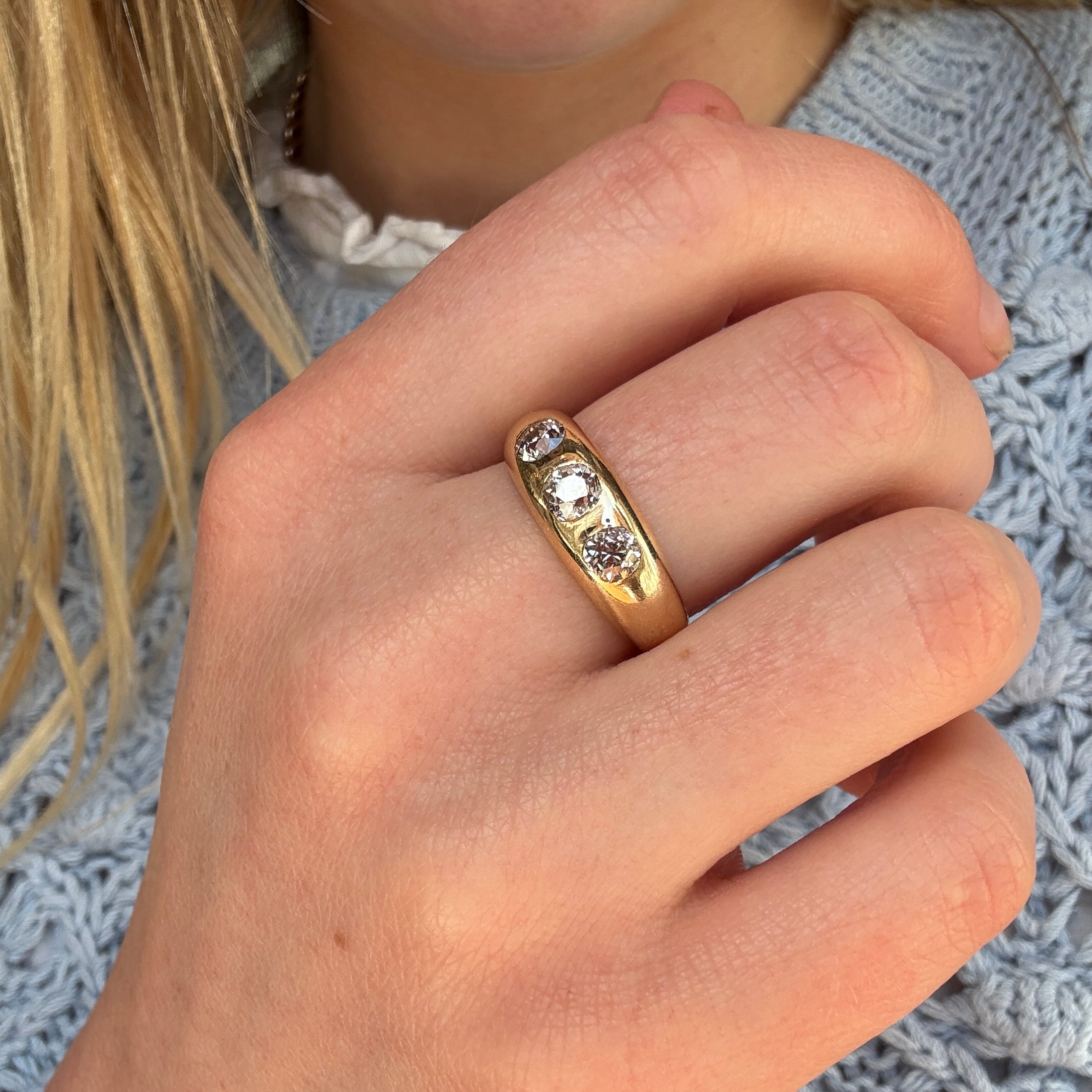 Victorian Old Mine Cut Gypsy Ring-Charlotte Sayers Antique Jewellery