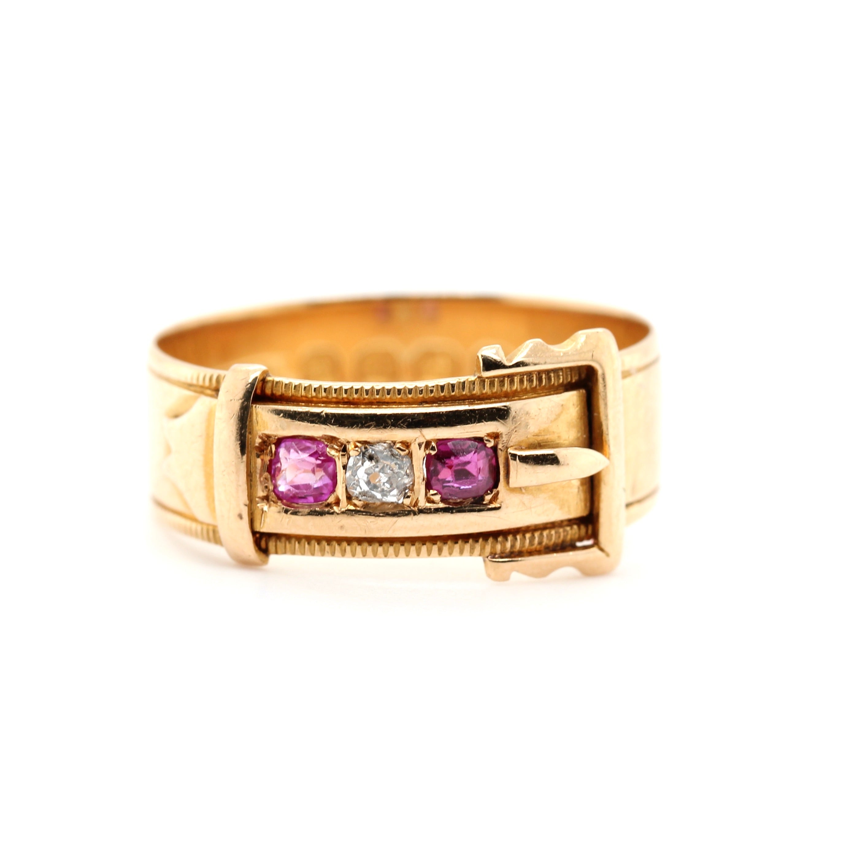 Victorian Ruby and Diamond Buckle Ring Ring-Charlotte Sayers Antique Jewellery