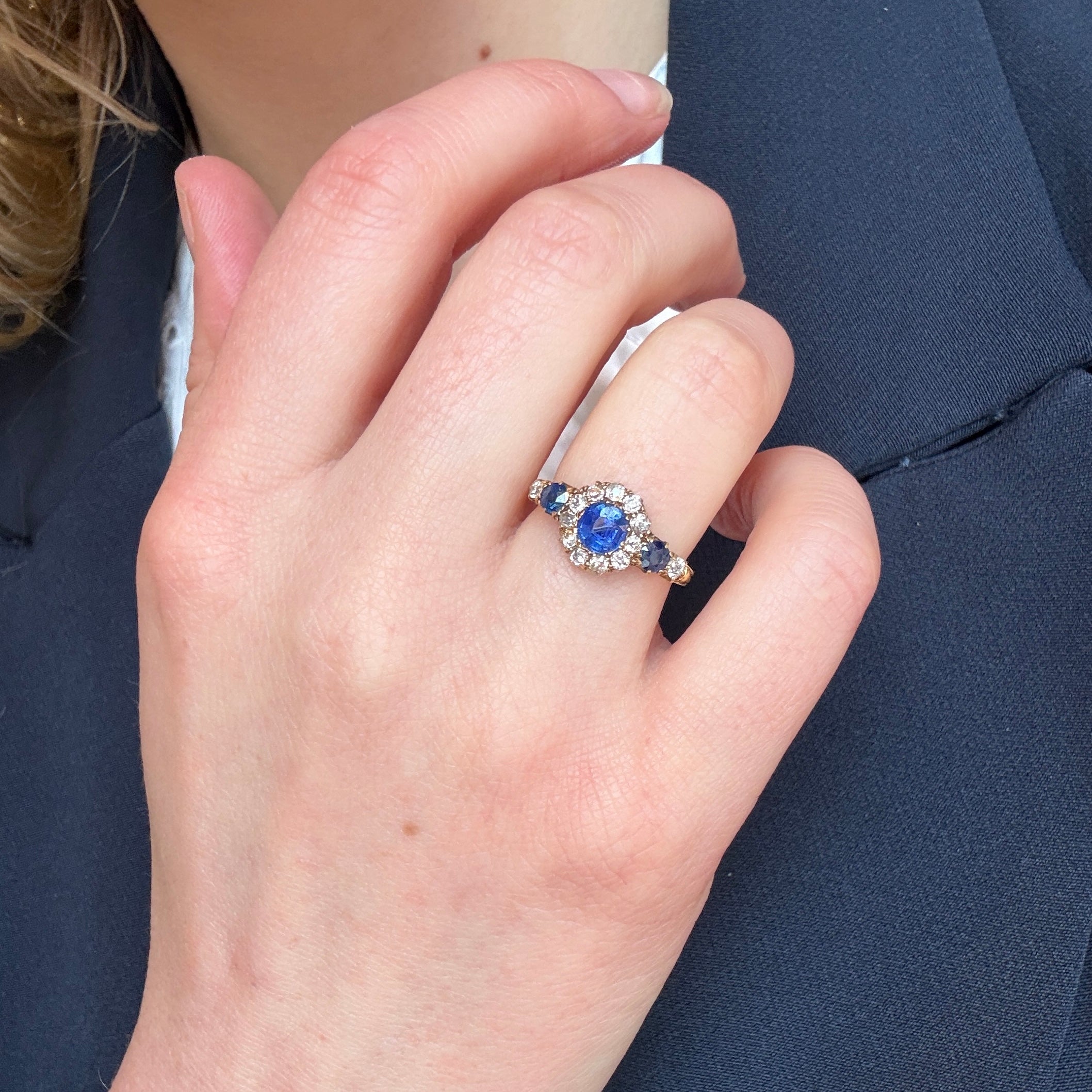 Victorian Sapphire and Diamond Cluster Ring-Charlotte Sayers Antique Jewellery