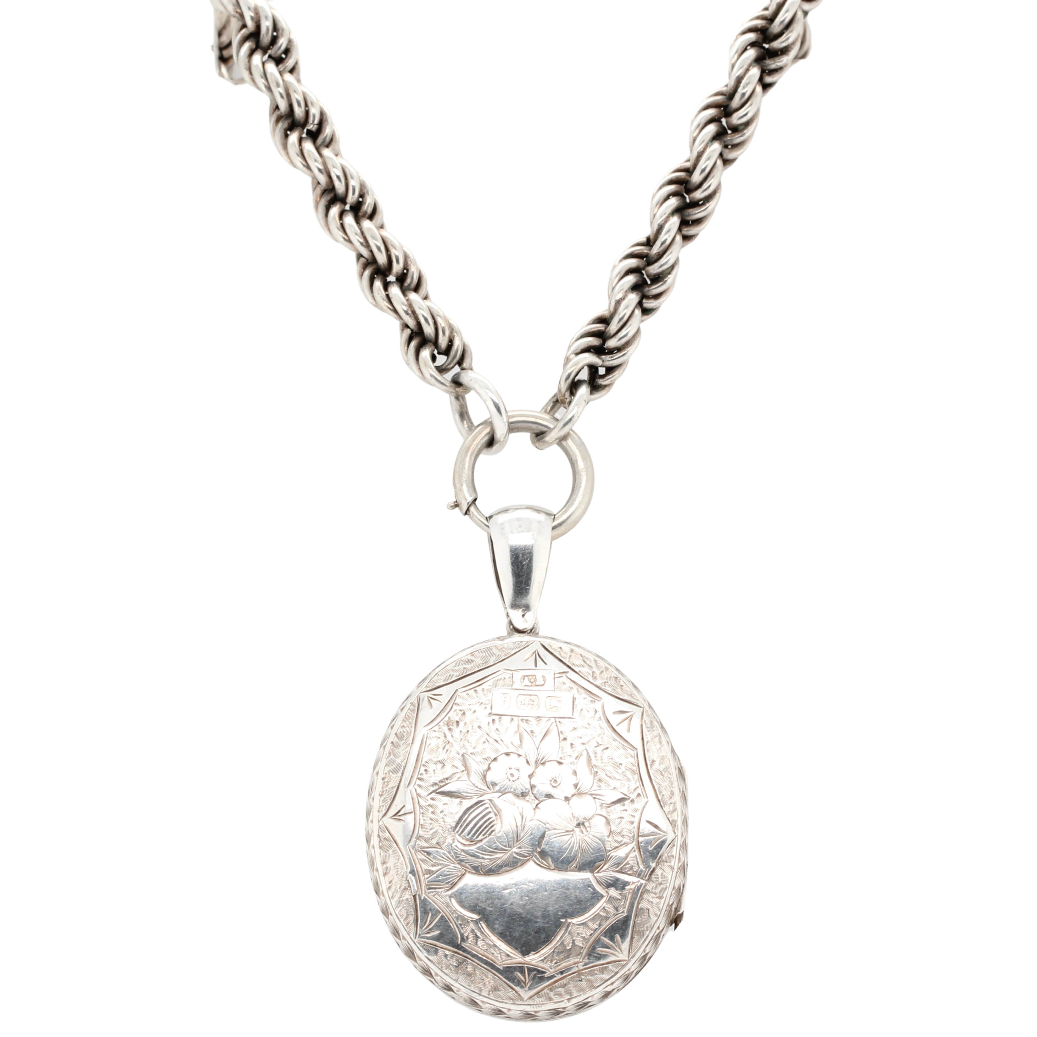 Victorian Silver Locket and Chain-Charlotte Sayers Antique Jewellery
