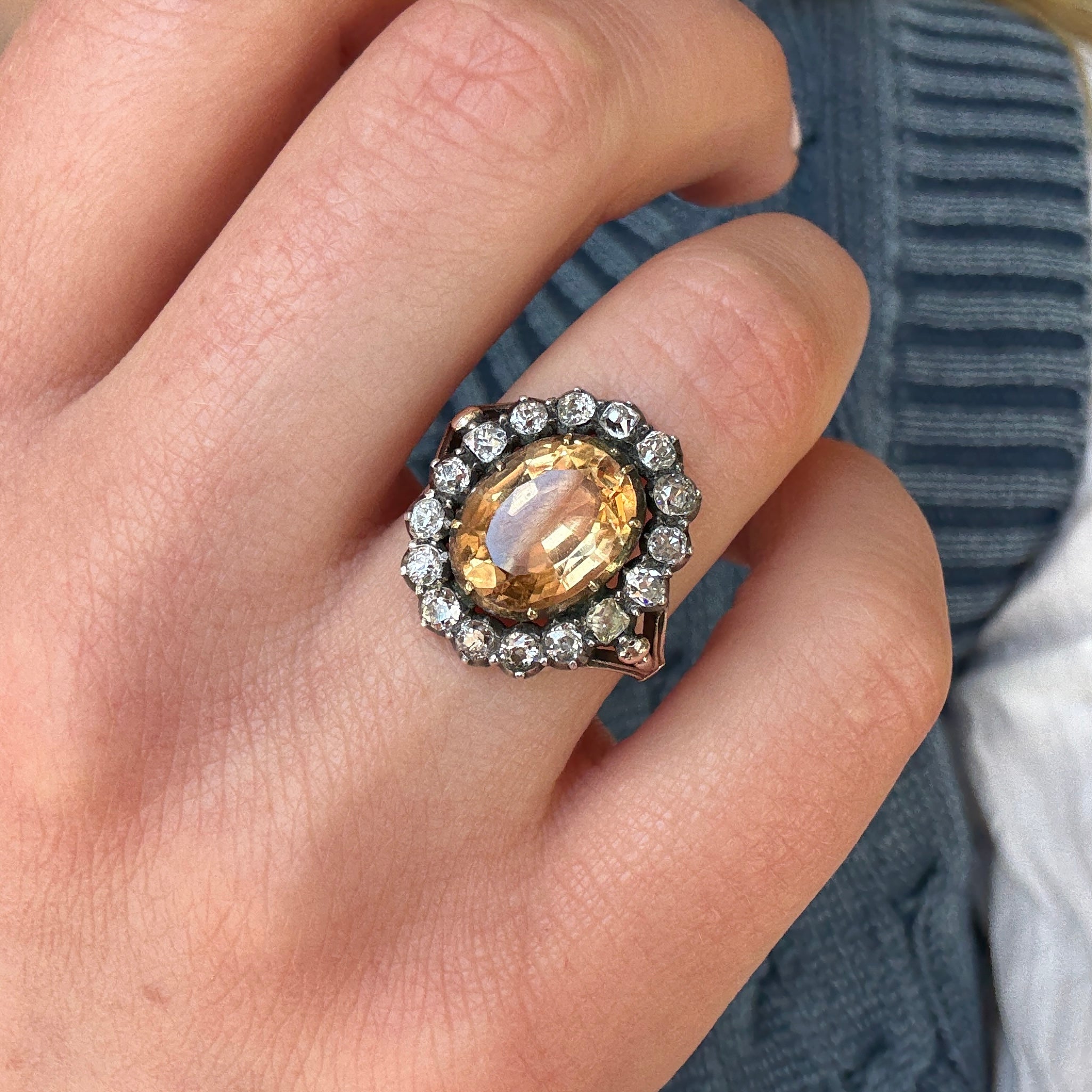 Victorian Topaz and Diamond Cluster Ring-Charlotte Sayers Antique Jewellery