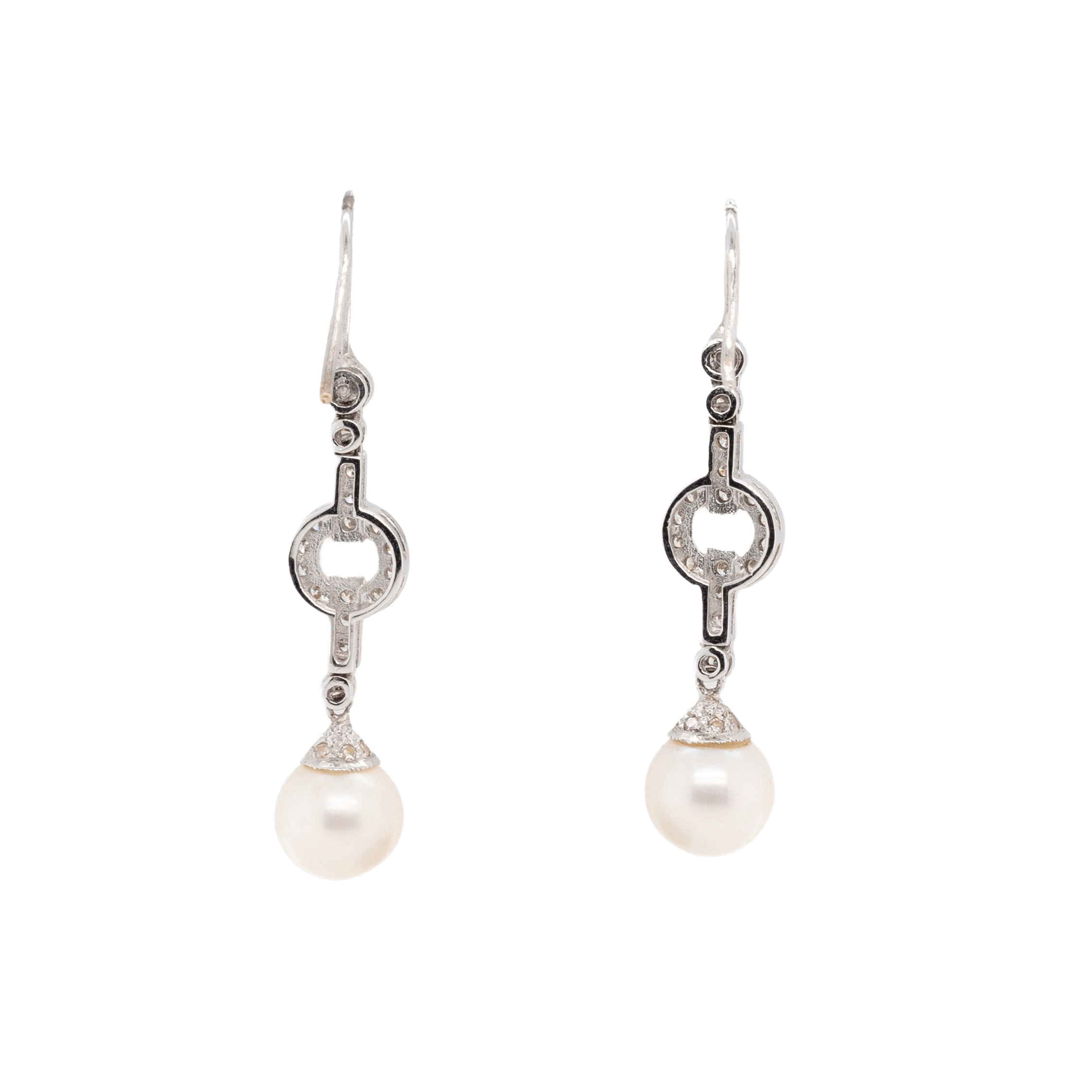 Vintage Diamond and Pearl Drop Earrings-Charlotte Sayers Antique Jewellery