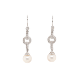 Vintage Diamond and Pearl Drop Earrings-Charlotte Sayers Antique Jewellery