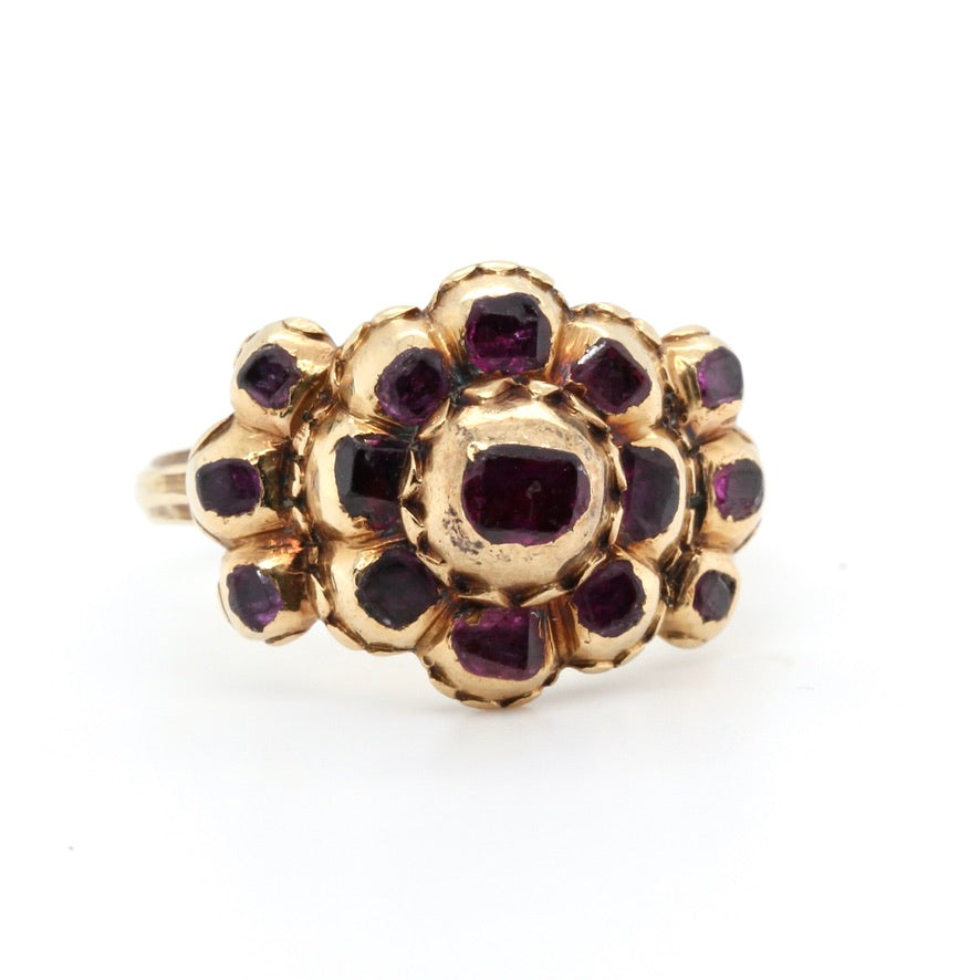 17th Century Ruby Gold Cluster Ring