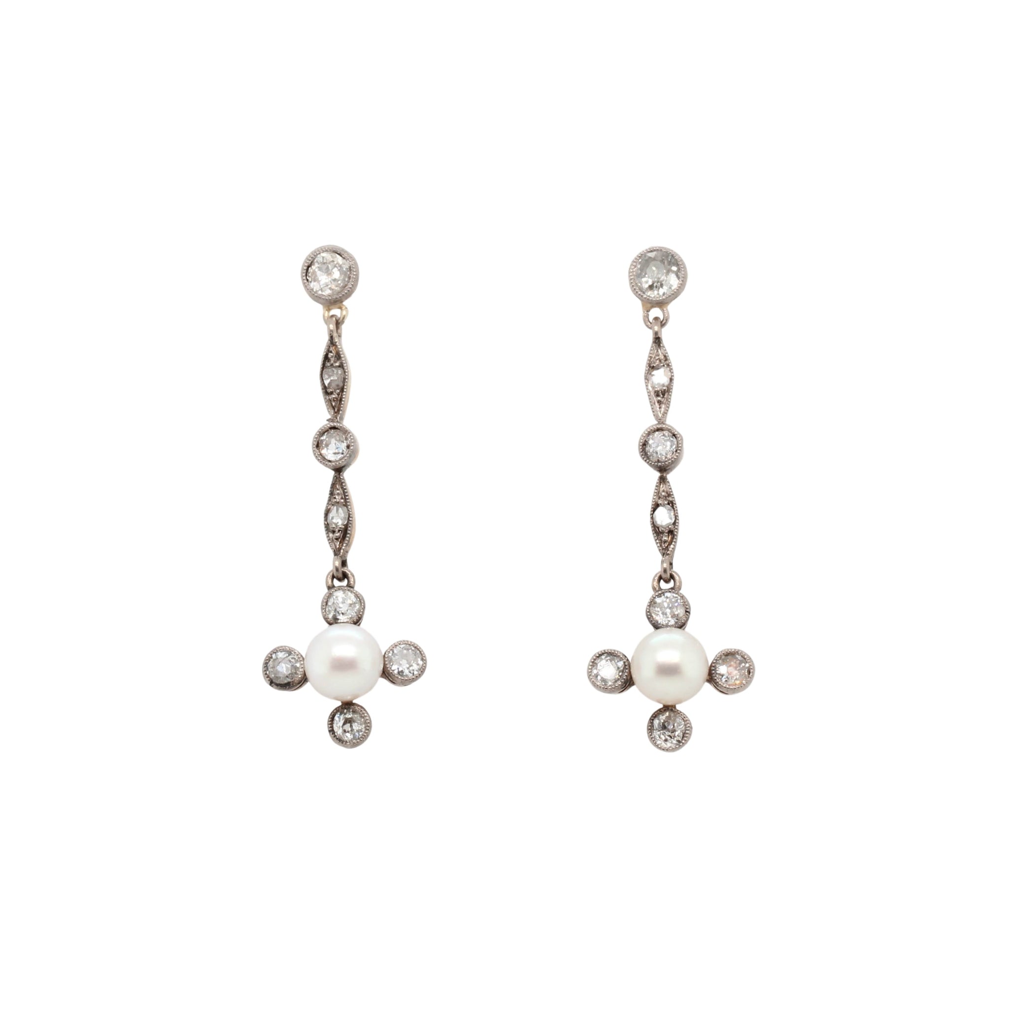 1920s Pearl and Diamond Drop Earrings