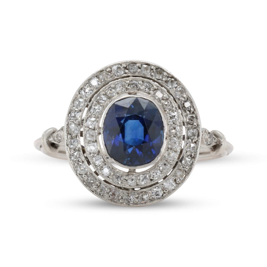 Vintage Sterling Silver Blue Sapphire Royal Engagement Ring 6.5mm Round  White Gold Plated Silver Sapphire Everyday Ring