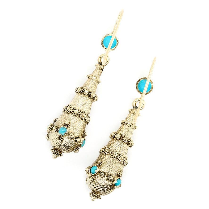 Georgian Gold and Turquoise Earrings