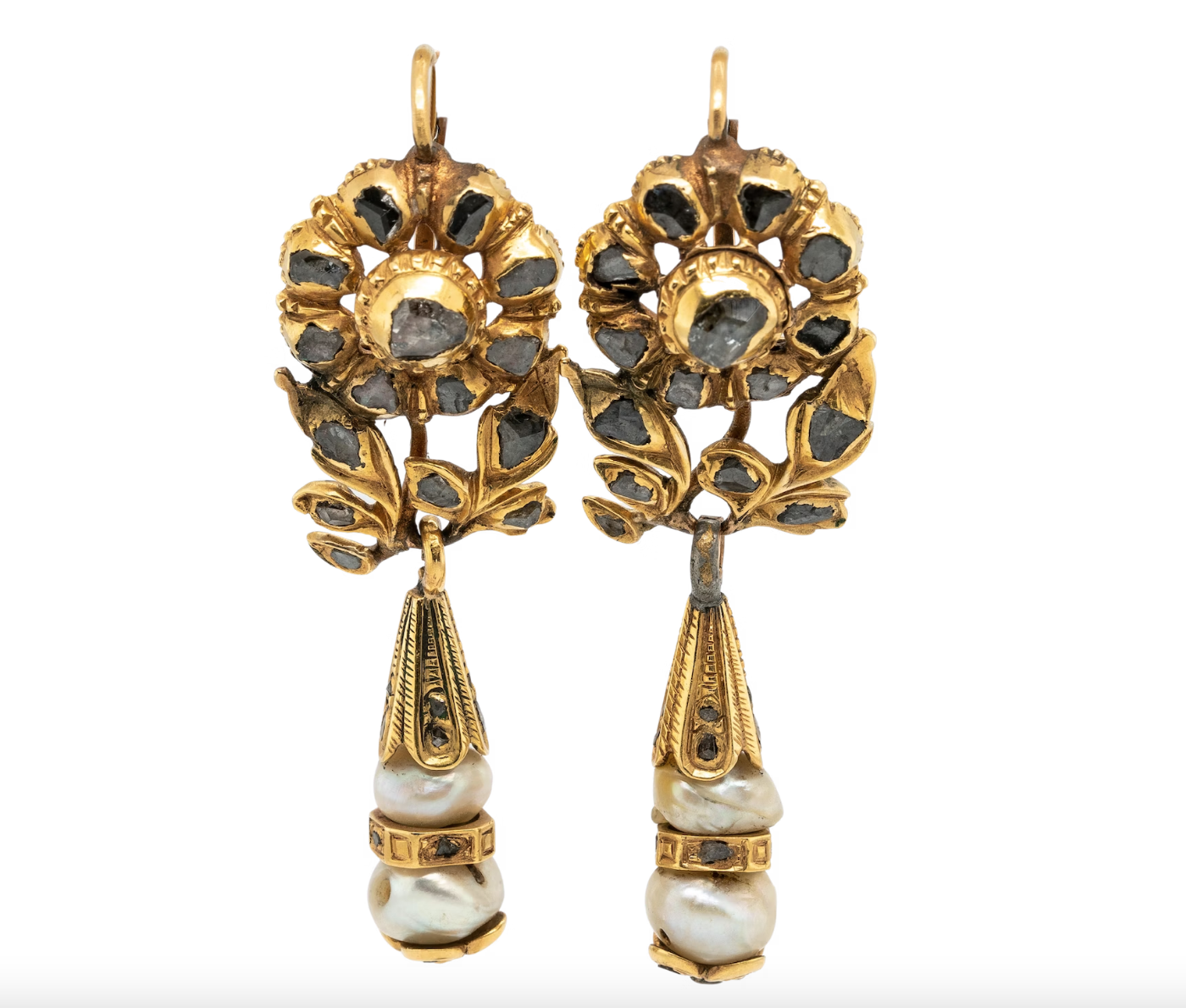 17th Century Diamond and Natural Pearl Earrings-Charlotte Sayers Antique Jewellery