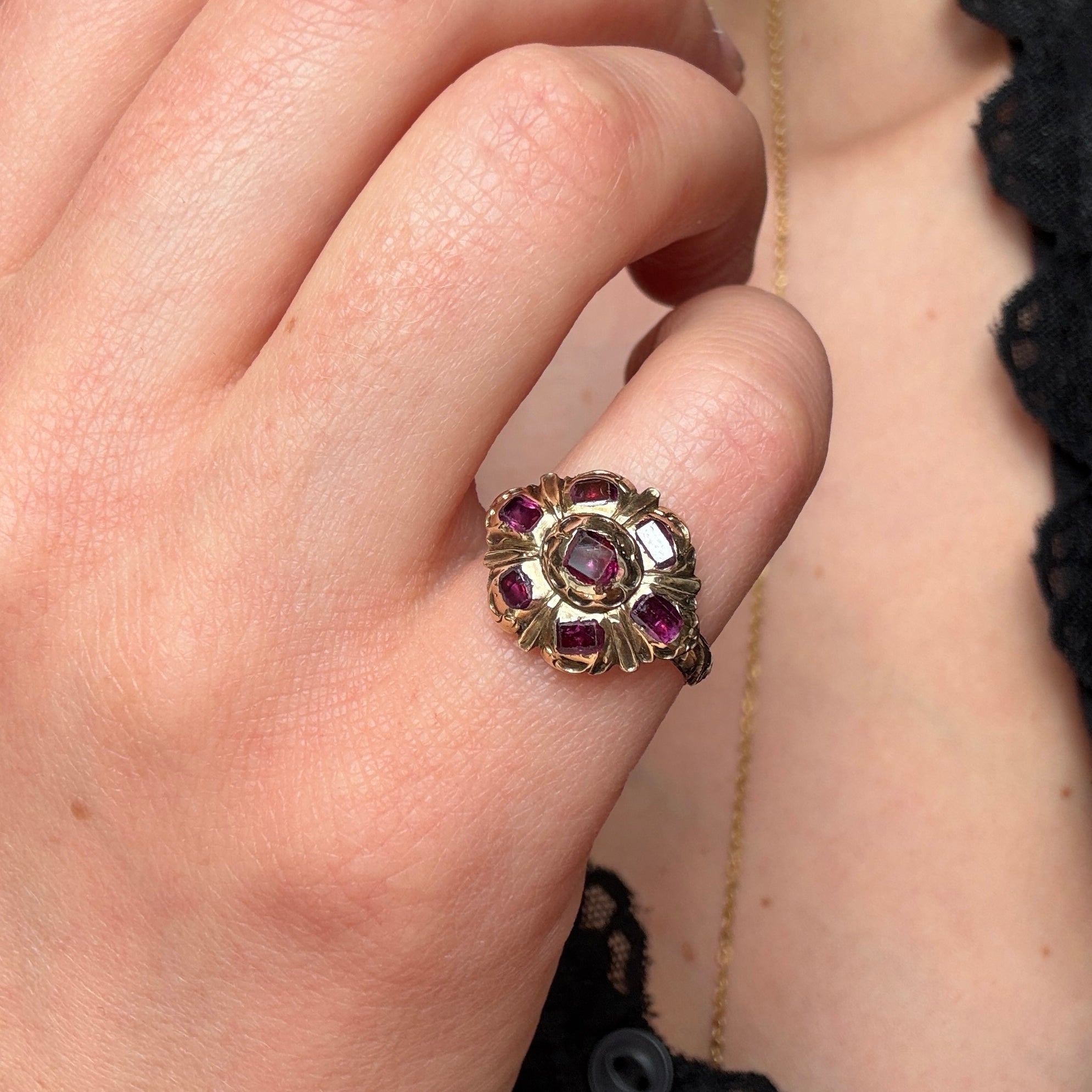 17th Century Iberian Ruby Cluster Ring-Charlotte Sayers Antique Jewellery