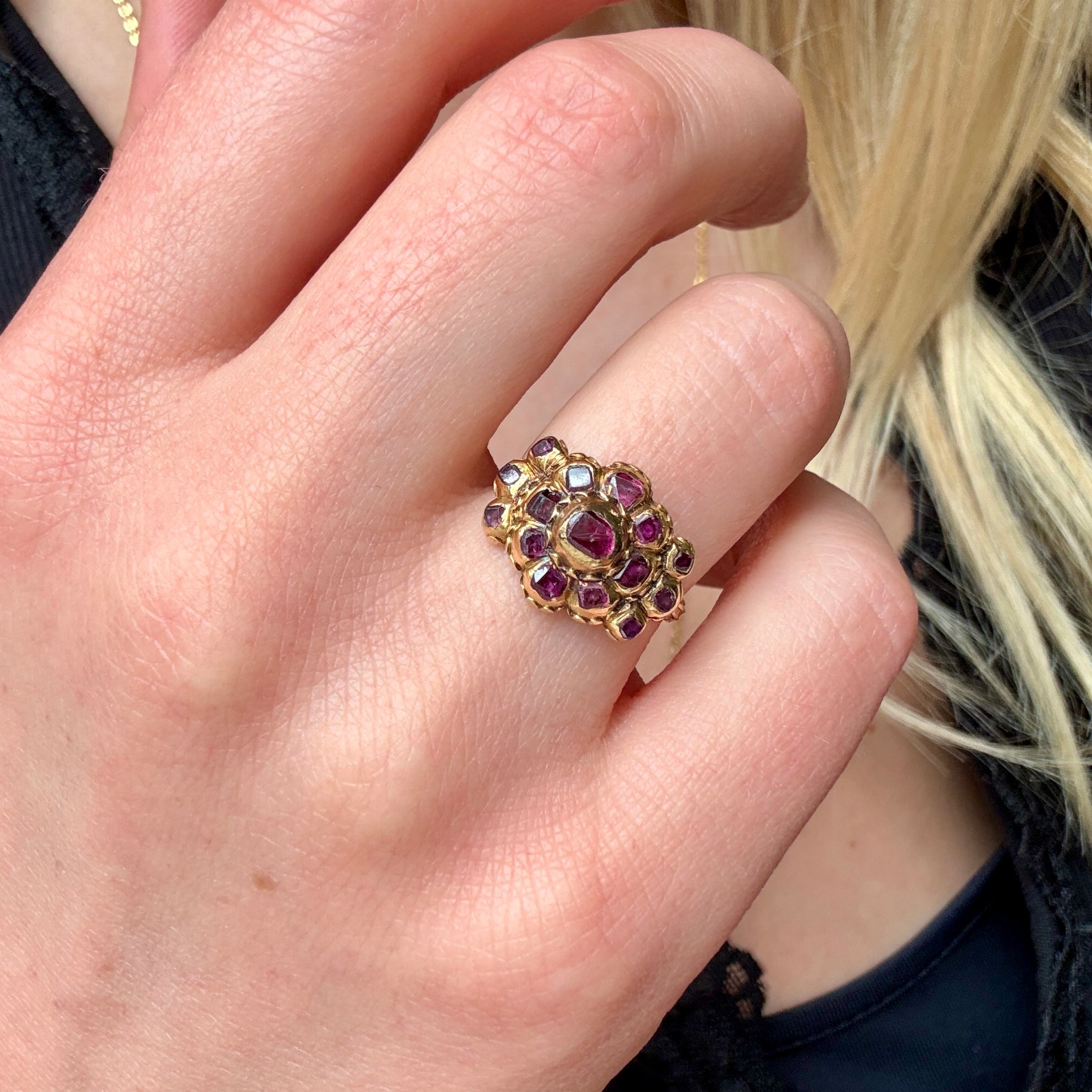 17th Century Ruby Gold Cluster Ring-Charlotte Sayers Antique Jewellery