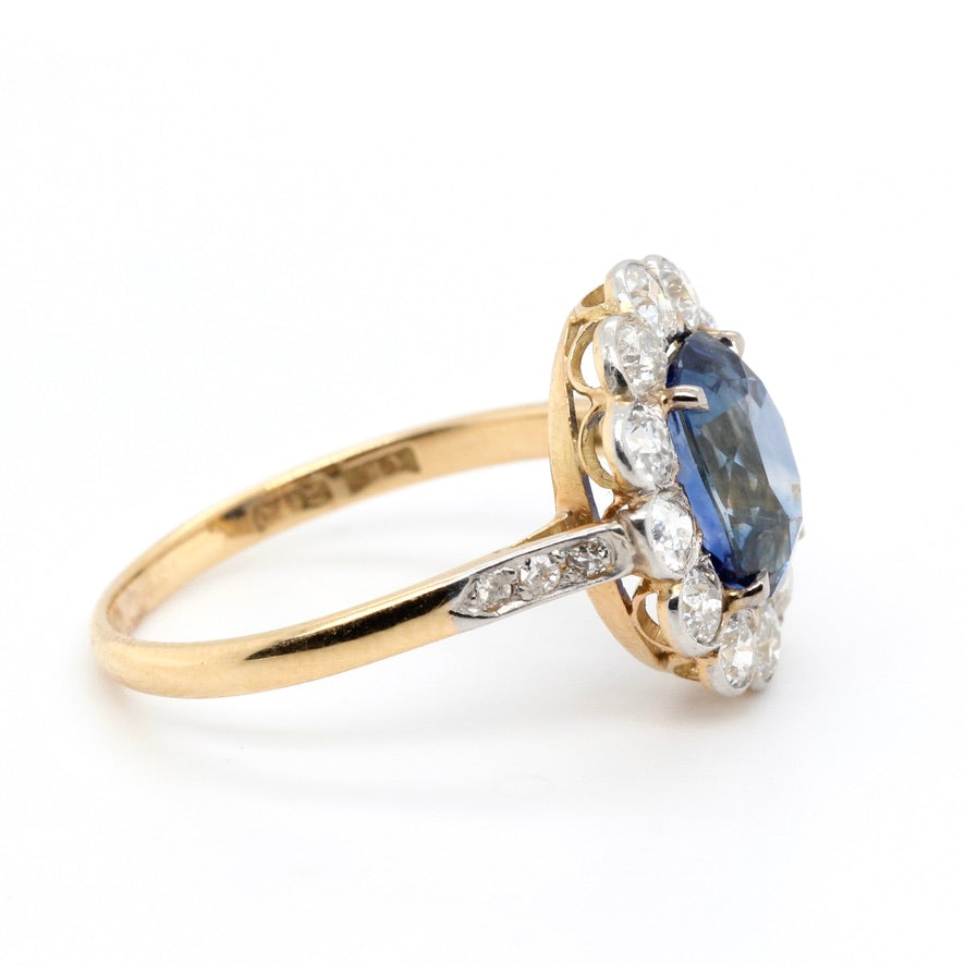 18ct Gold, Sapphire and Diamond Cluster Ring-Charlotte Sayers Antique Jewellery