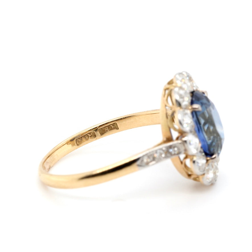 18ct Gold, Sapphire and Diamond Cluster Ring-Charlotte Sayers Antique Jewellery