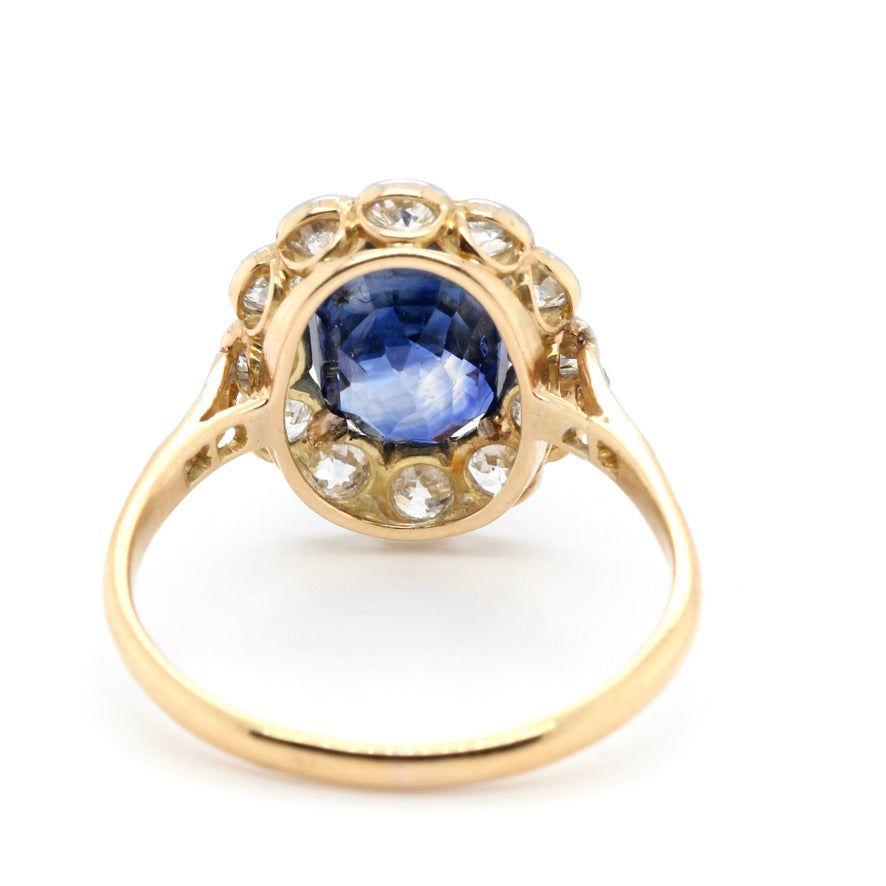 18ct Gold, Sapphire and Diamond Cluster Ring-Charlotte Sayers Antique Jewellery