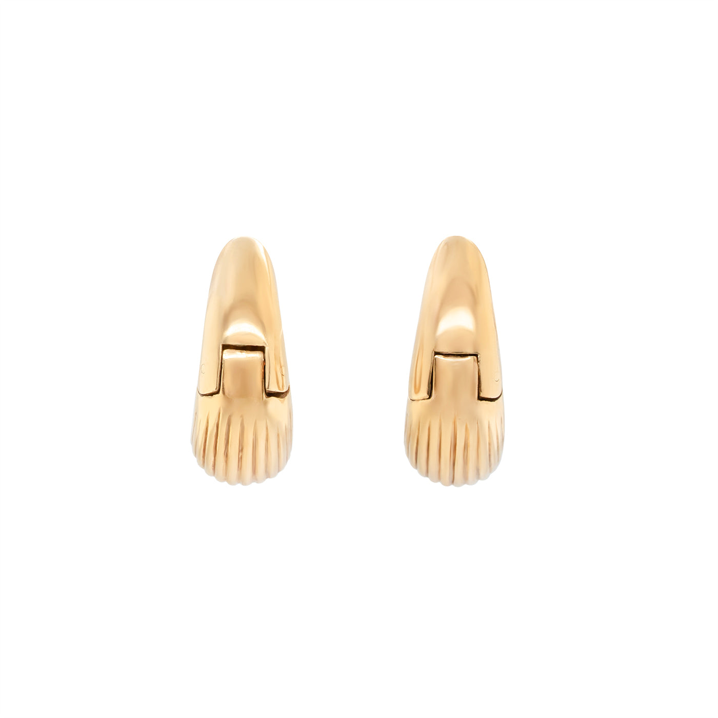 18ct Gold Teardrop Banded Texture Earrings-Charlotte Sayers Antique Jewellery