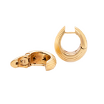18ct Gold Teardrop Banded Texture Earrings-Charlotte Sayers Antique Jewellery