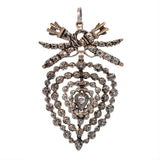 18th Century Rose Cut Diamond Flemish Heart and Bow Pendant-Charlotte Sayers Antique Jewellery