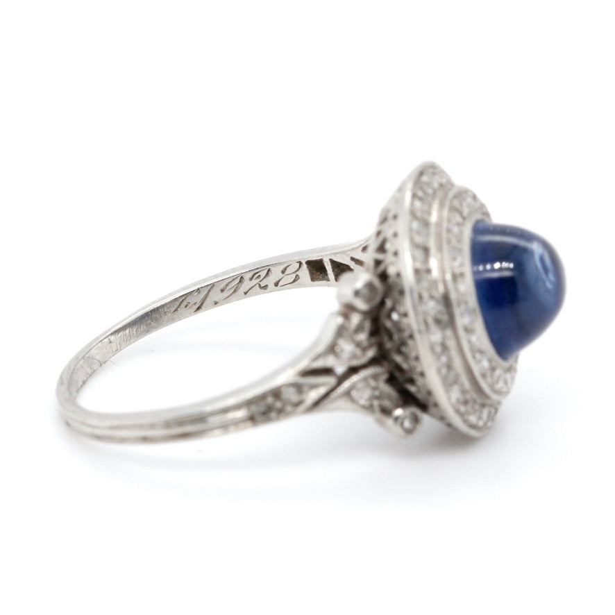 1920's Cabochon Sapphire and Diamond Ring-Charlotte Sayers Antique Jewellery