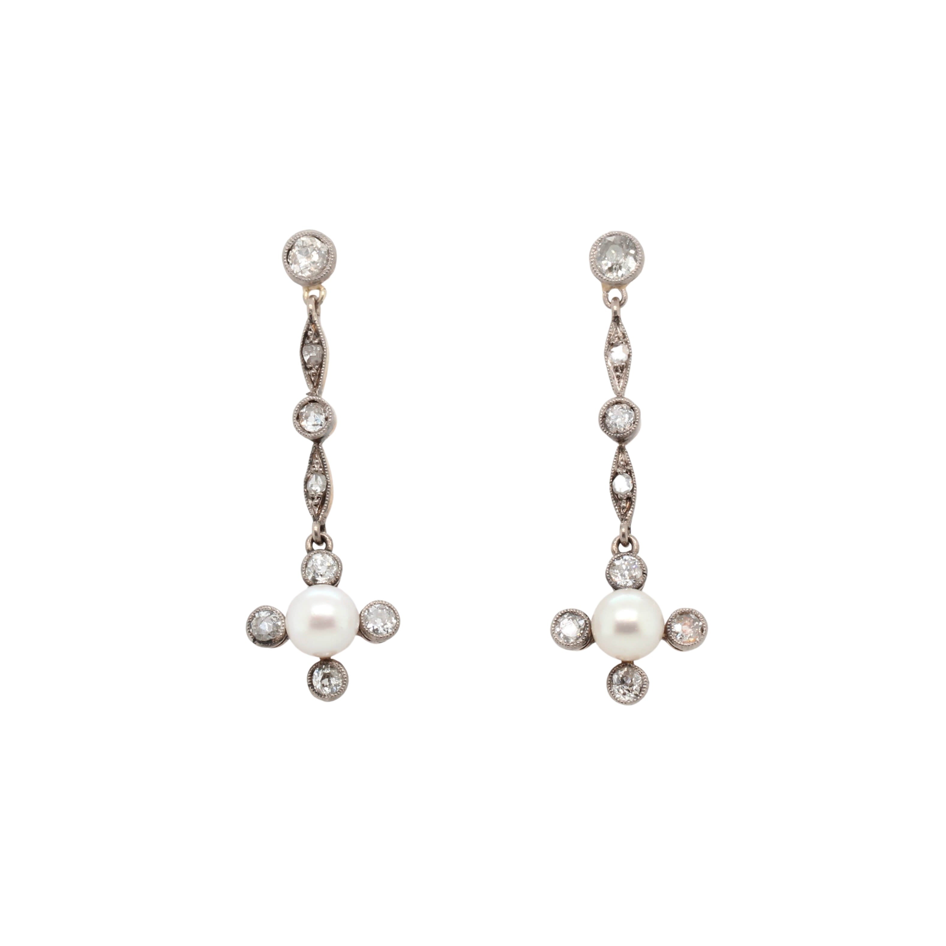 1920s Pearl and Diamond Drop Earrings-Charlotte Sayers Antique Jewellery