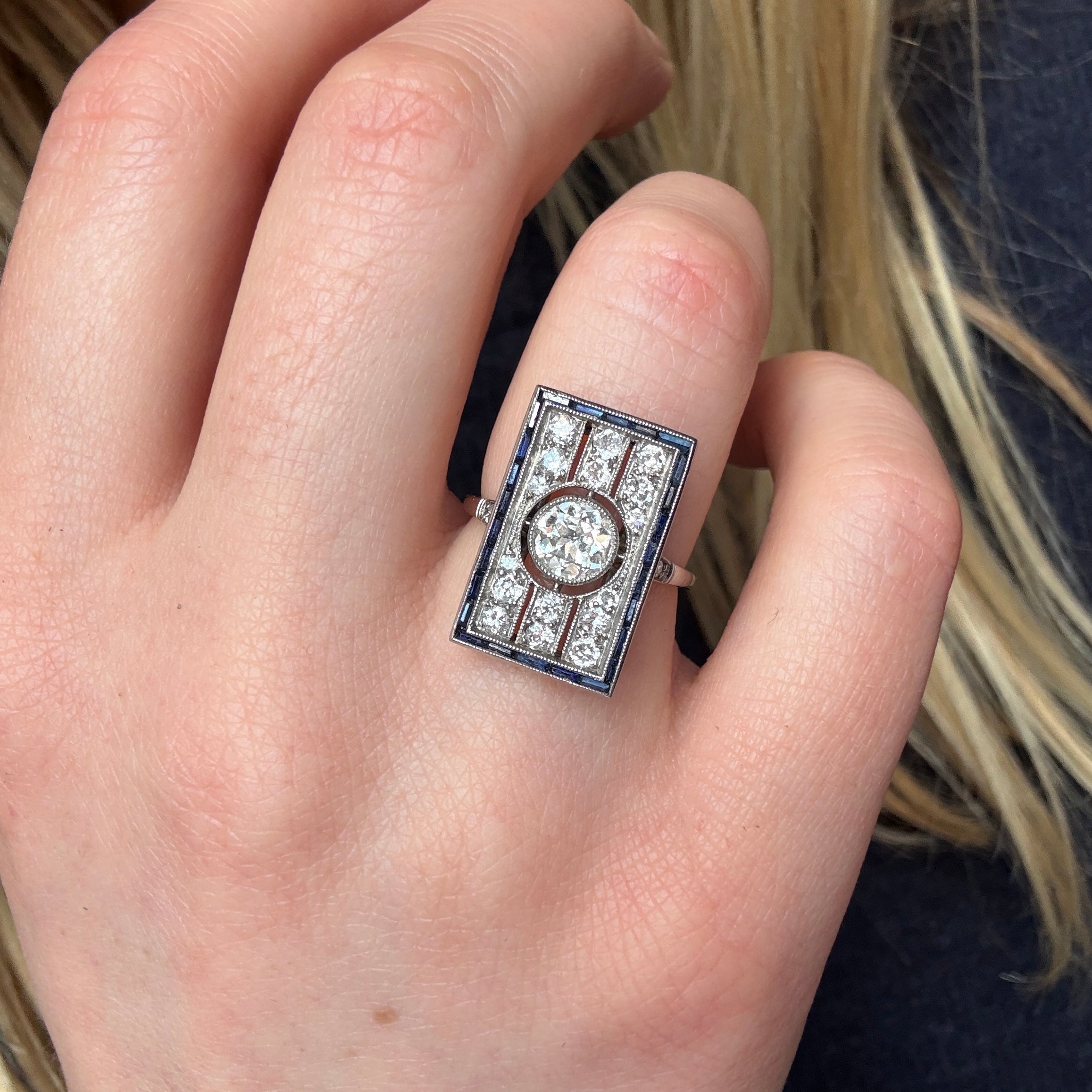 1920's Platinum, Diamond and Sapphire Ring-Charlotte Sayers Antique Jewellery
