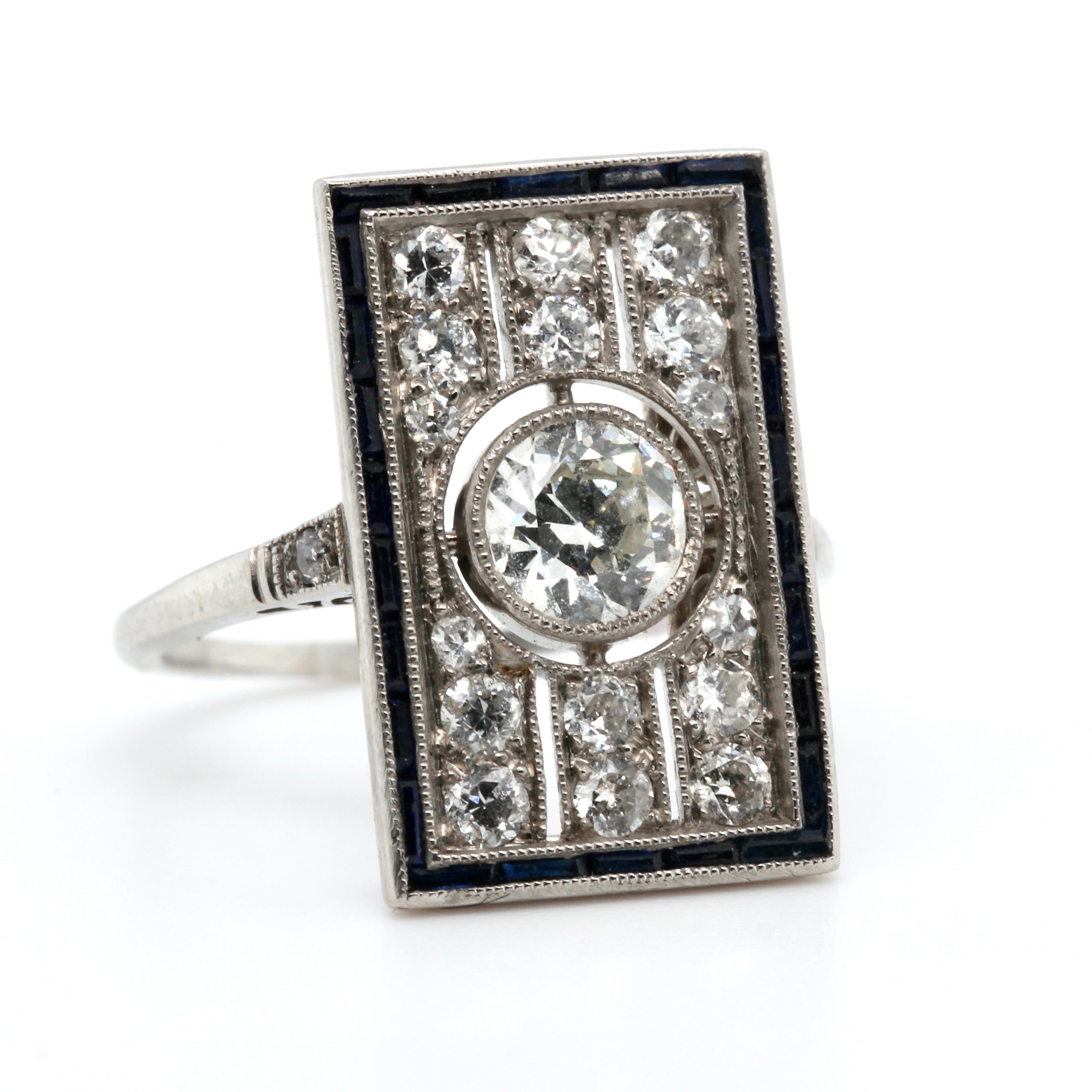 1920's Platinum, Diamond and Sapphire Ring-Charlotte Sayers Antique Jewellery