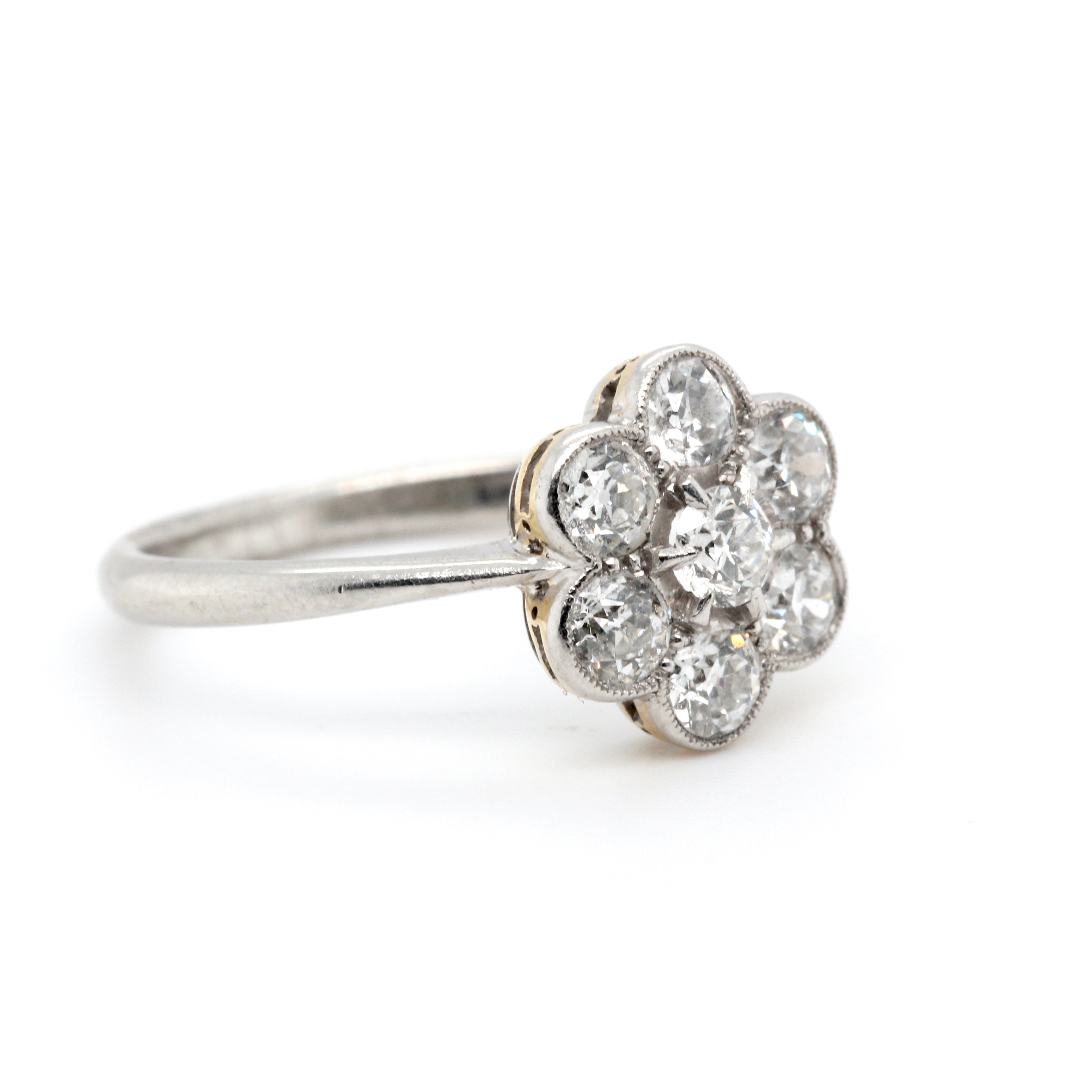 1920's Rhodium Plated Diamond Cluster Ring-Charlotte Sayers Antique Jewellery