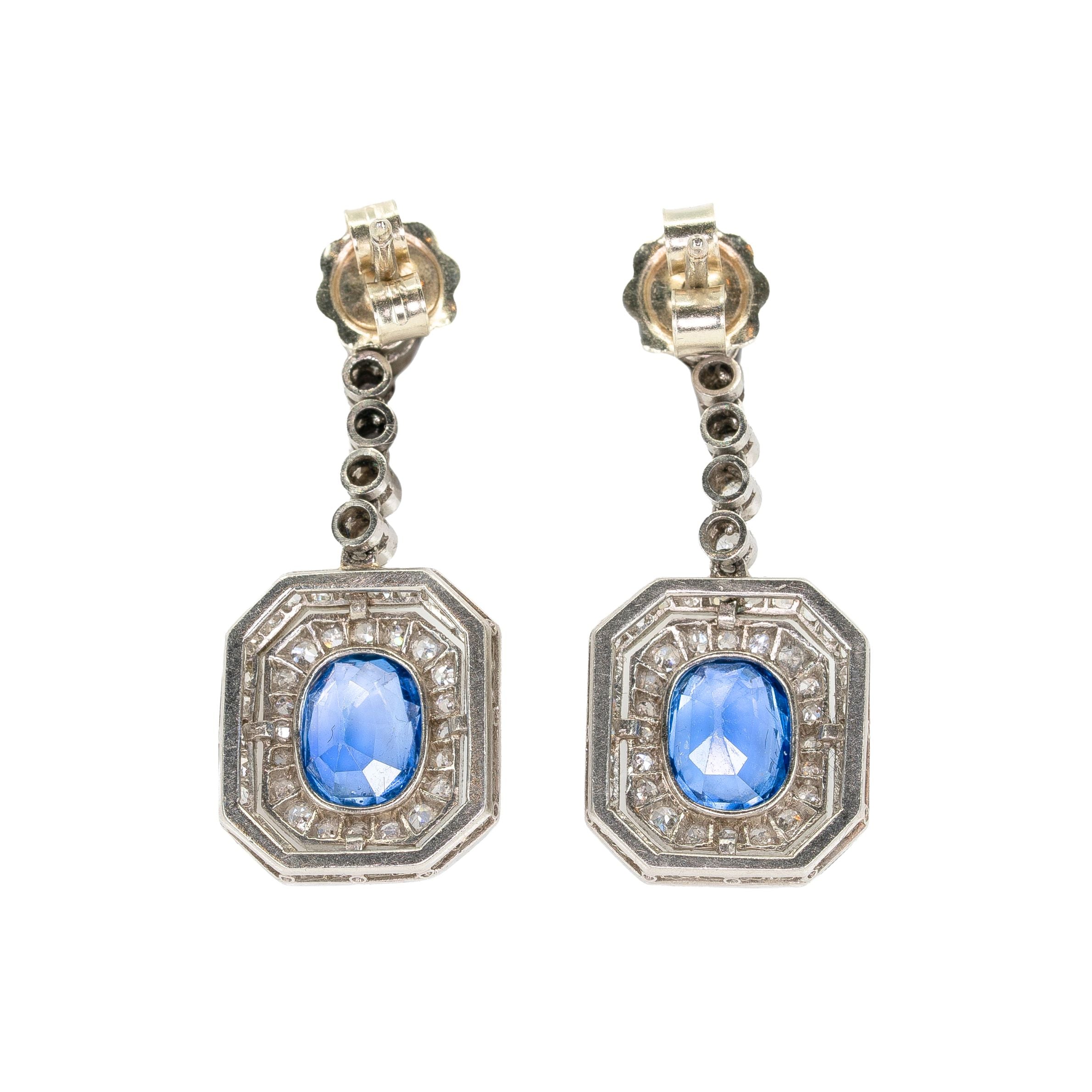 1920's Sapphire and Diamond Earrings-Charlotte Sayers Antique Jewellery