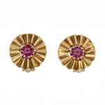 1940's Ruby and Gold Cartwheel Shaped Earrings-Charlotte Sayers Antique Jewellery