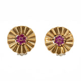 1940's Ruby and Gold Cartwheel Shaped Earrings-Charlotte Sayers Antique Jewellery