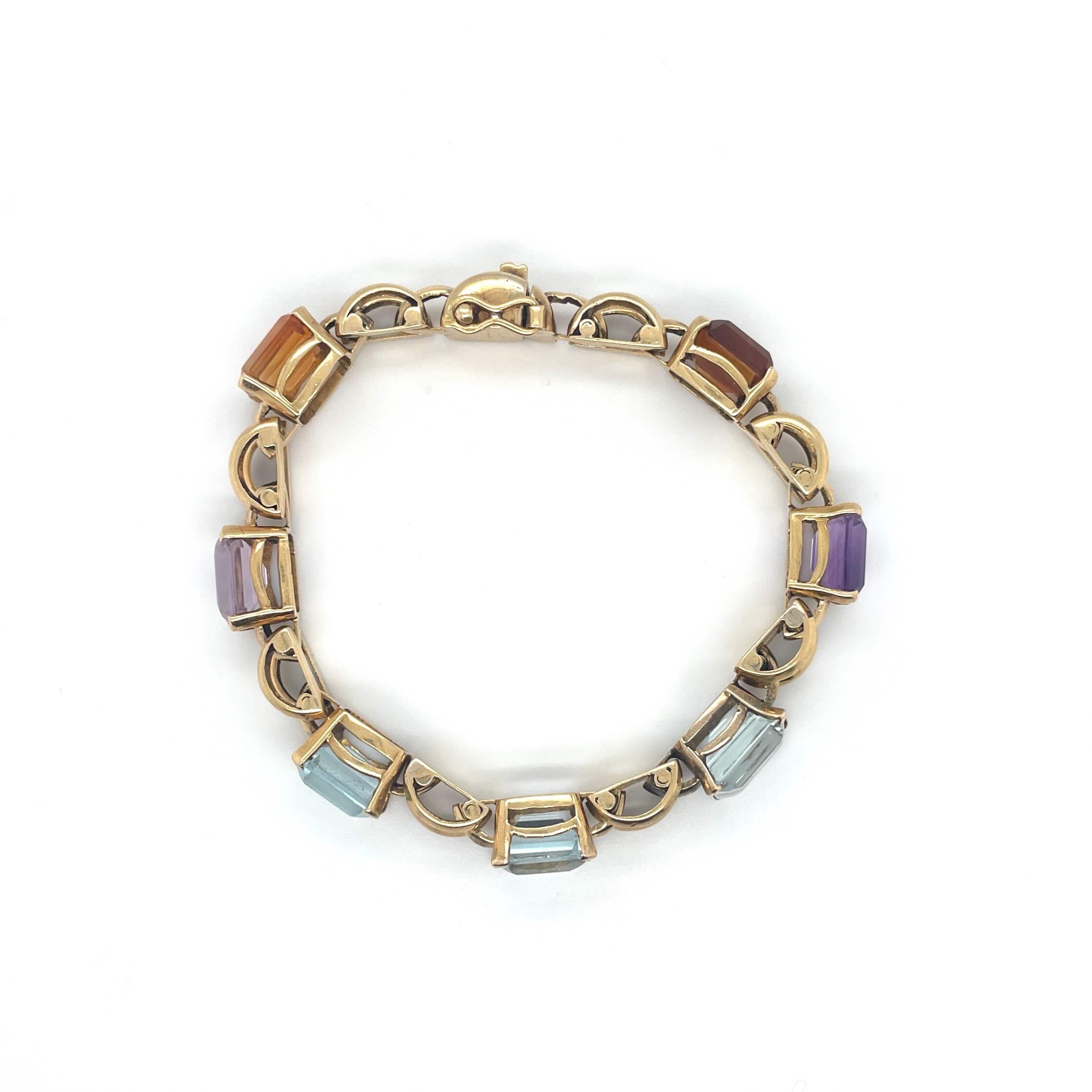 1960's Aquamarine, Amethyst, Citrine & Gold Bracelet-Charlotte Sayers Antique Jewellery