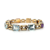 1960's Aquamarine, Amethyst, Citrine & Gold Bracelet-Charlotte Sayers Antique Jewellery