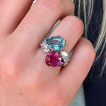 1960s Aquamarine Tourmaline and Diamond Ring-Charlotte Sayers Antique Jewellery