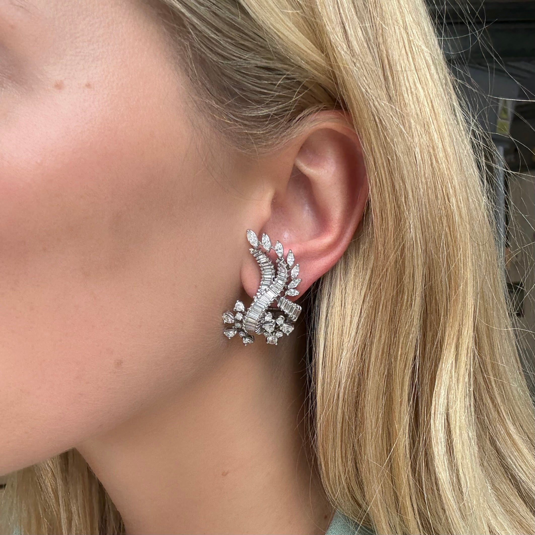 1960's Diamond Clip Earrings-Charlotte Sayers Antique Jewellery