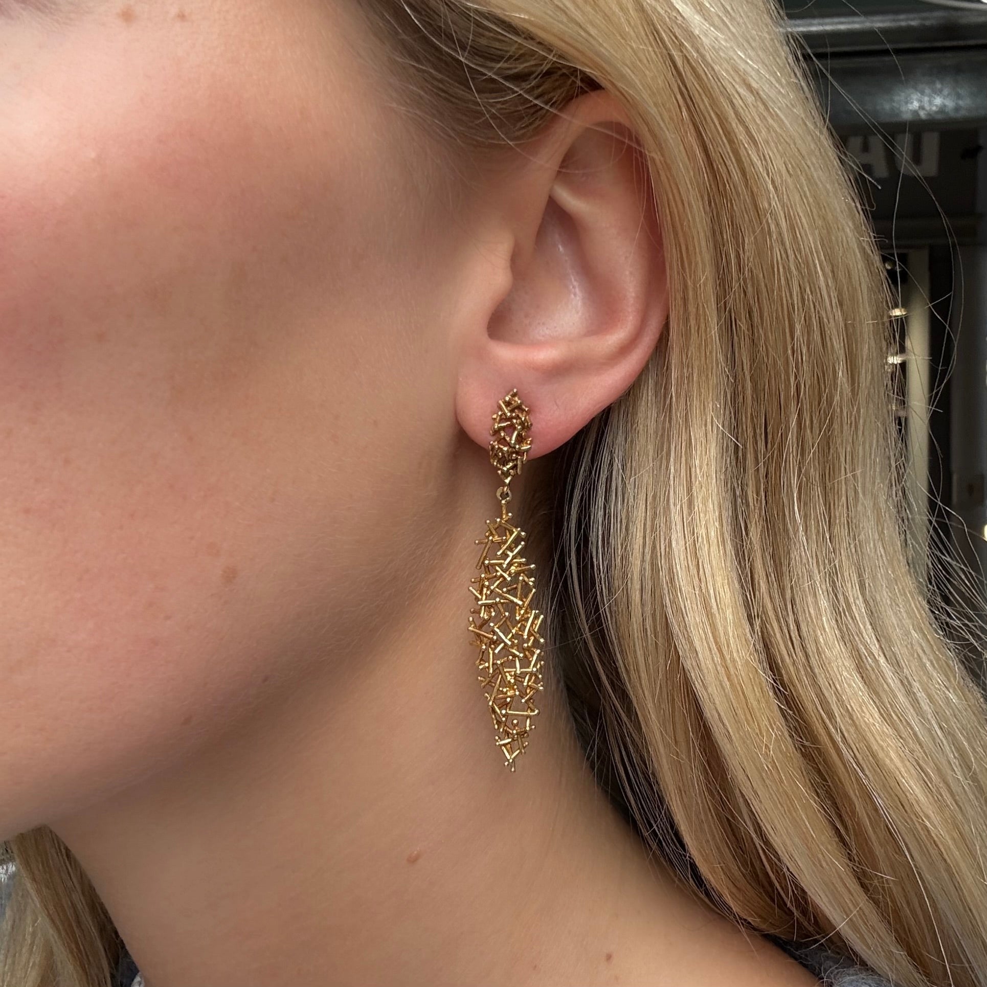 1960's Gold Wirework Earrings-Charlotte Sayers Antique Jewellery