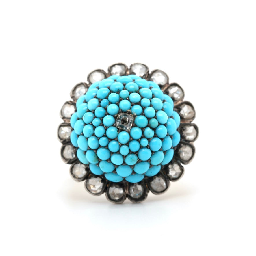 1960's Turquoise & Diamond Cluster Ring-Charlotte Sayers Antique Jewellery