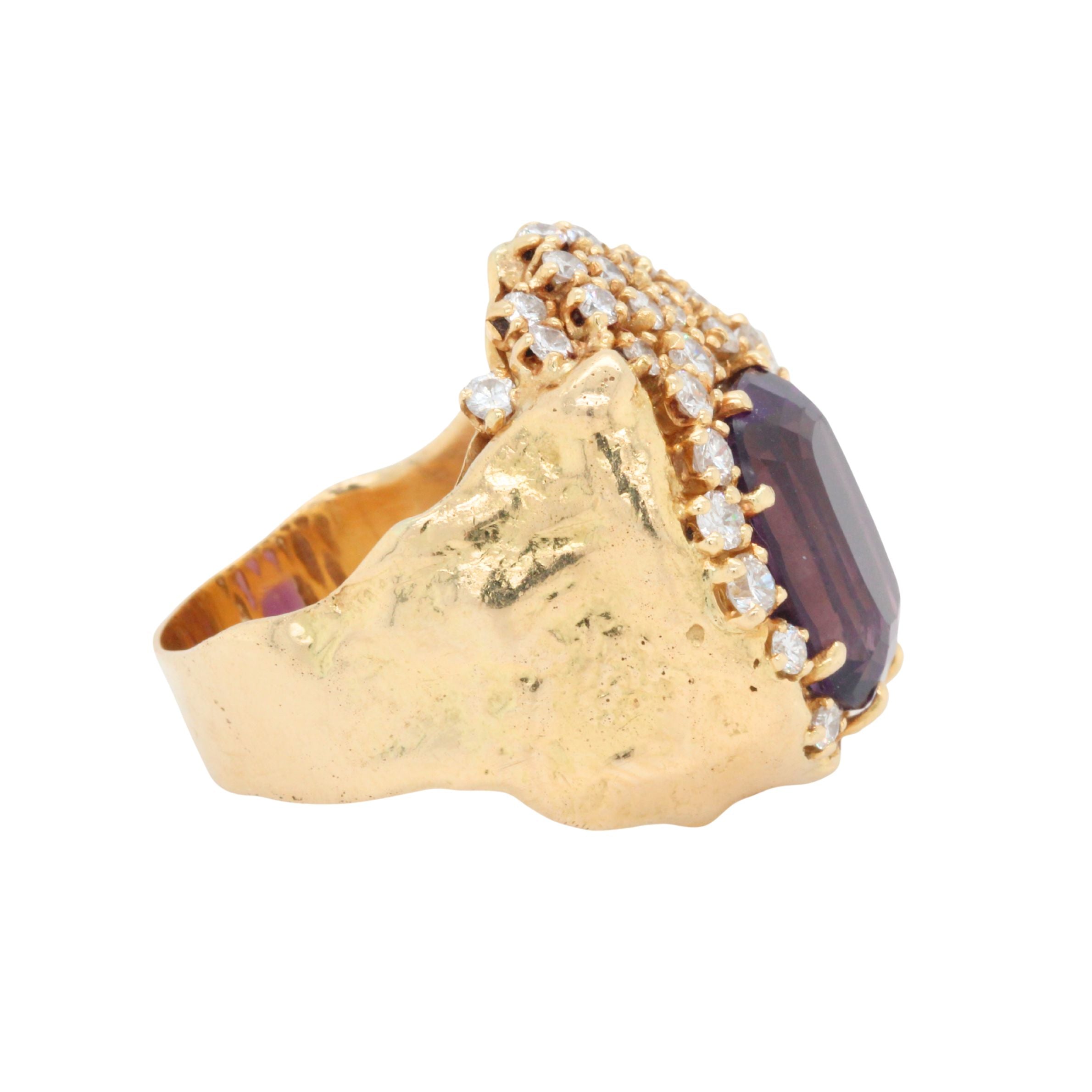 1970's Amethyst and Diamond Cocktail Ring-Charlotte Sayers Antique Jewellery